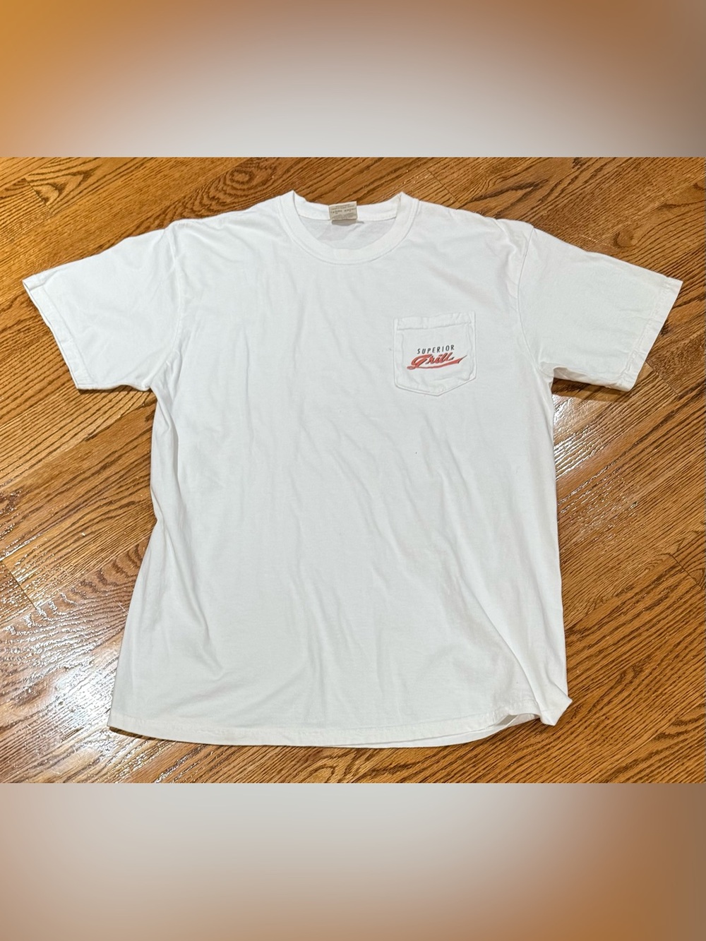 Comfort Colors White Short Sleeve Pocket Tee with Red Logo